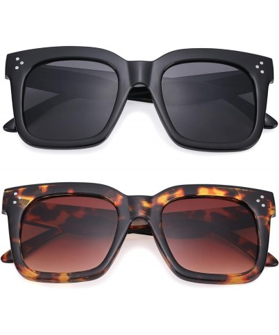 Retro Oversized Square Sunglasses for Women Flat Lens Sun Glasses Gradient Shades UV400 A1 2 Pack(black+leopard) $11.59 Overs...