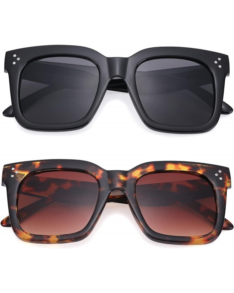 Retro Oversized Square Sunglasses for Women Flat Lens Sun Glasses Gradient Shades UV400 A1 2 Pack(black+leopard) $11.59 Overs...