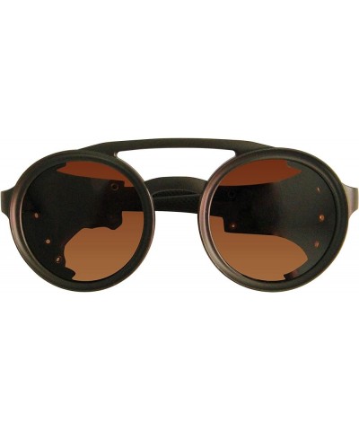 polarized windproof round sunglasses with Leather Side Shield uv 400 steampunk hiking and fishing sunglasses Black Brown $7.6...