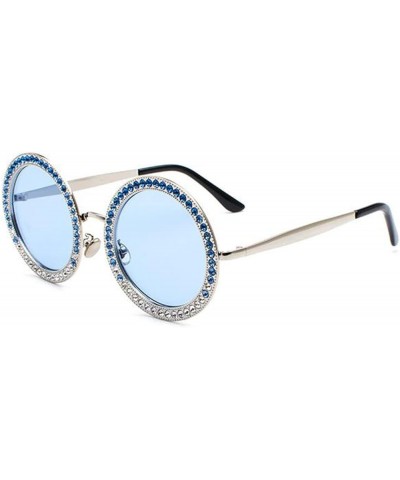 Round Diamond Luxury Sunglasses Women Metal Frame Fashion UV400 Sunglasses C2-blue $18.01 Round