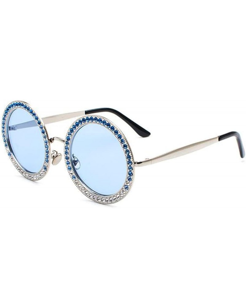 Round Diamond Luxury Sunglasses Women Metal Frame Fashion UV400 Sunglasses C2-blue $18.01 Round