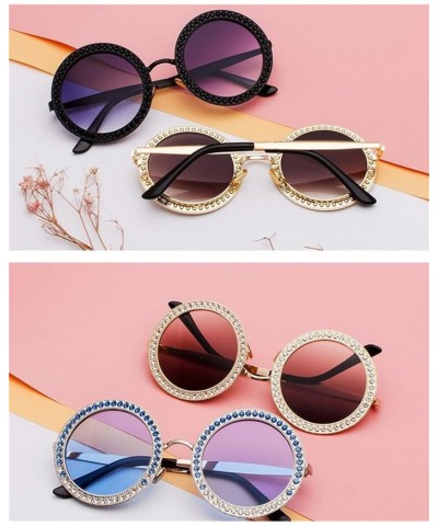 Round Diamond Luxury Sunglasses Women Metal Frame Fashion UV400 Sunglasses C2-blue $18.01 Round