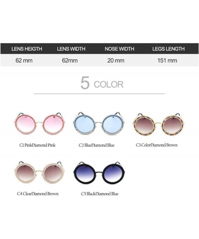 Round Diamond Luxury Sunglasses Women Metal Frame Fashion UV400 Sunglasses C2-blue $18.01 Round