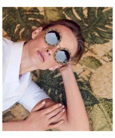 Round Diamond Luxury Sunglasses Women Metal Frame Fashion UV400 Sunglasses C2-blue $18.01 Round