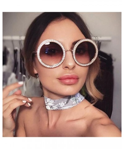 Round Diamond Luxury Sunglasses Women Metal Frame Fashion UV400 Sunglasses C2-blue $18.01 Round