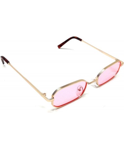 Slim Rectangular Luxury Classic Sunglasses Gold Metallic Frame Pink $9.85 Rimless