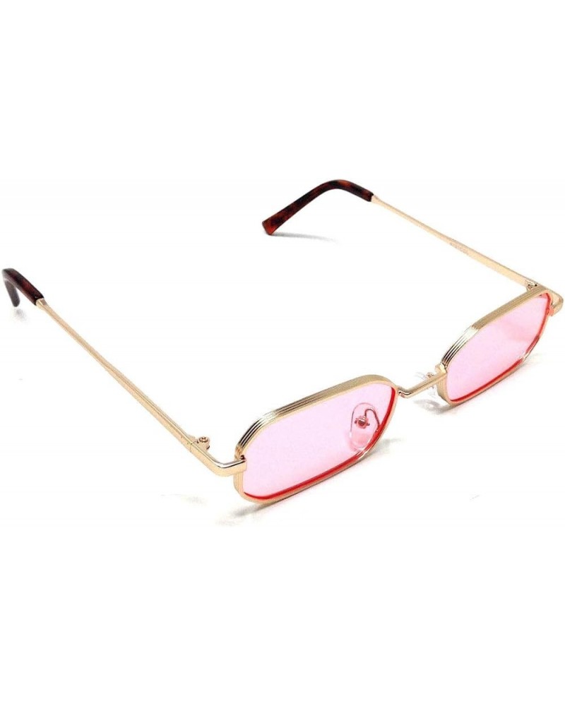 Slim Rectangular Luxury Classic Sunglasses Gold Metallic Frame Pink $9.85 Rimless