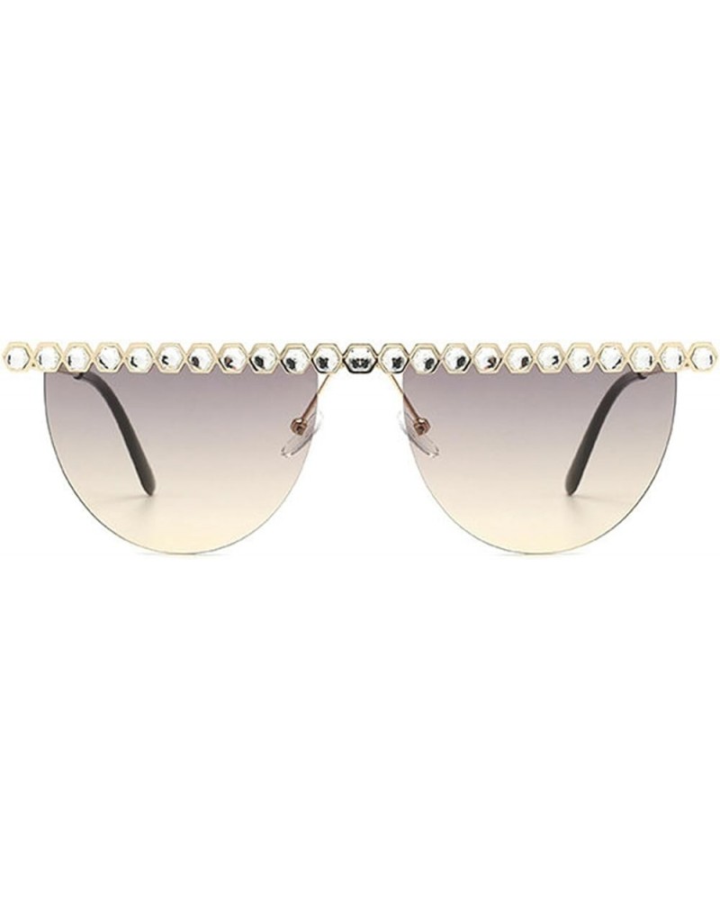 Diamond Fashion Half Moon Frame Sunglasses for Women Cat Eye Bling Rhinestone Sun Glasses Party Eyewear Gary $9.32 Cat Eye