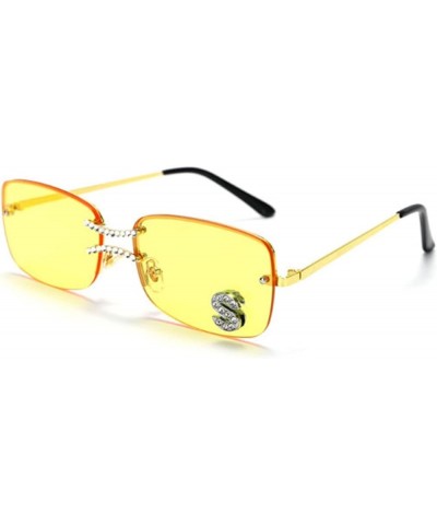 Rimless Diamond Sunglasses Women Rectangle prom party Sun Glasses Crystal Rhinestone Glasses Yellow $9.88 Rimless