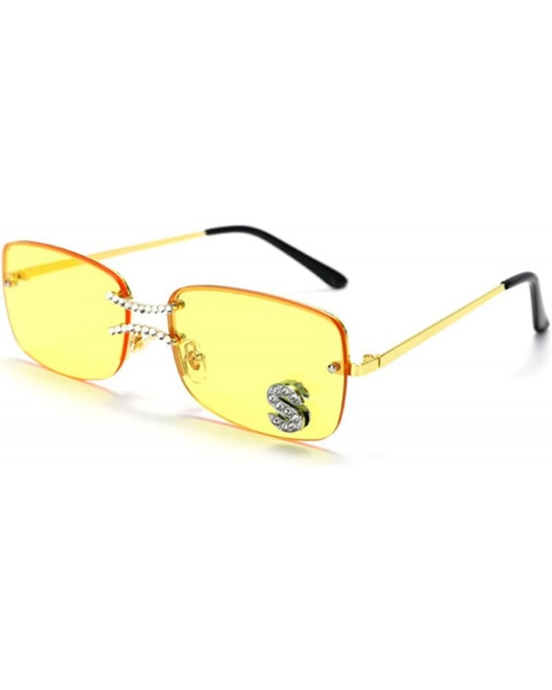 Rimless Diamond Sunglasses Women Rectangle prom party Sun Glasses Crystal Rhinestone Glasses Yellow $9.88 Rimless