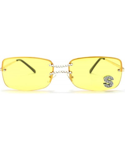 Rimless Diamond Sunglasses Women Rectangle prom party Sun Glasses Crystal Rhinestone Glasses Yellow $9.88 Rimless