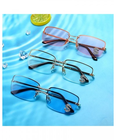 Rimless Diamond Sunglasses Women Rectangle prom party Sun Glasses Crystal Rhinestone Glasses Yellow $9.88 Rimless