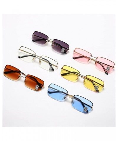 Rimless Diamond Sunglasses Women Rectangle prom party Sun Glasses Crystal Rhinestone Glasses Yellow $9.88 Rimless