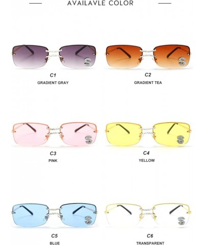 Rimless Diamond Sunglasses Women Rectangle prom party Sun Glasses Crystal Rhinestone Glasses Yellow $9.88 Rimless