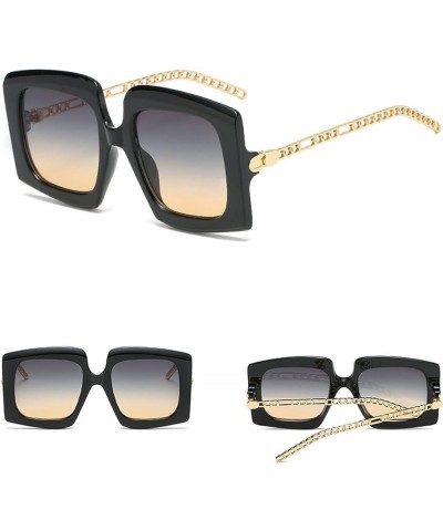 Oversized Square Sunglasses Women Leopard Sun Glasses Unique Metal Chain Ladies Sun Glasses Eyewear Green&yellow $11.20 Square