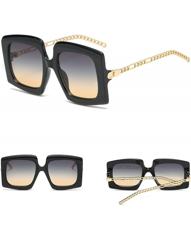 Oversized Square Sunglasses Women Leopard Sun Glasses Unique Metal Chain Ladies Sun Glasses Eyewear Green&yellow $11.20 Square