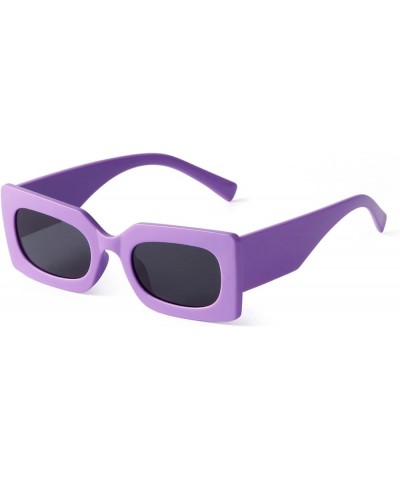 Rectangle Sunglasses for Women Retro 90s Trendy Chunky Glasses Outdoor Sun Glasses Pink Frame Purple/Grey $8.66 Rectangular