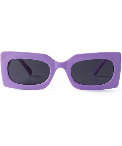 Rectangle Sunglasses for Women Retro 90s Trendy Chunky Glasses Outdoor Sun Glasses Pink Frame Purple/Grey $8.66 Rectangular