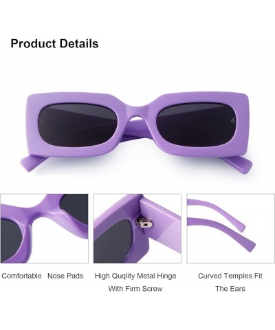 Rectangle Sunglasses for Women Retro 90s Trendy Chunky Glasses Outdoor Sun Glasses Pink Frame Purple/Grey $8.66 Rectangular