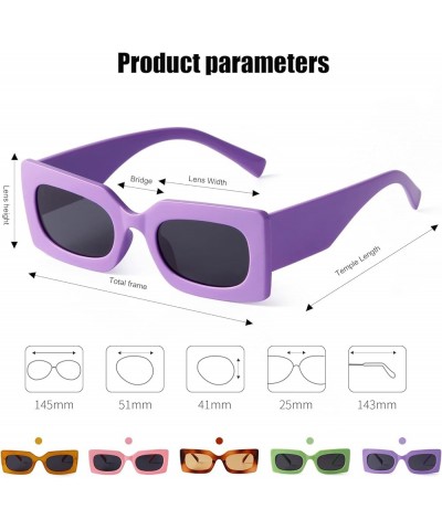 Rectangle Sunglasses for Women Retro 90s Trendy Chunky Glasses Outdoor Sun Glasses Pink Frame Purple/Grey $8.66 Rectangular