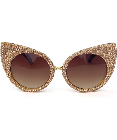 Trendy Cat Eye Rhinestone Bling Sunglasses for Women Cute Round Diamond Sunglasses Vintage Female bling Party Sunglasses Leop...