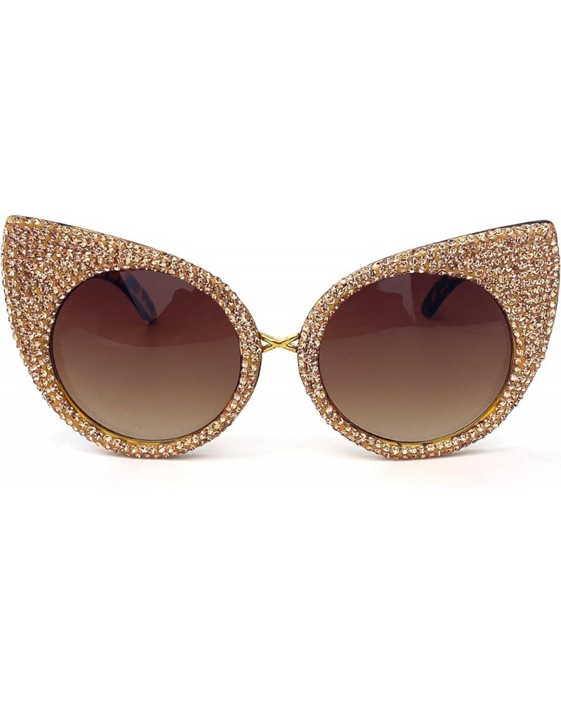 Trendy Cat Eye Rhinestone Bling Sunglasses for Women Cute Round Diamond Sunglasses Vintage Female bling Party Sunglasses Leop...