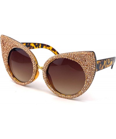 Trendy Cat Eye Rhinestone Bling Sunglasses for Women Cute Round Diamond Sunglasses Vintage Female bling Party Sunglasses Leop...