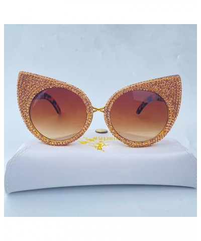 Trendy Cat Eye Rhinestone Bling Sunglasses for Women Cute Round Diamond Sunglasses Vintage Female bling Party Sunglasses Leop...