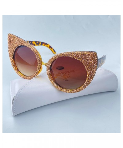 Trendy Cat Eye Rhinestone Bling Sunglasses for Women Cute Round Diamond Sunglasses Vintage Female bling Party Sunglasses Leop...