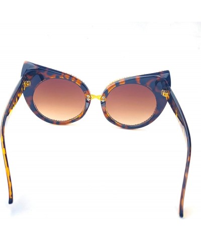 Trendy Cat Eye Rhinestone Bling Sunglasses for Women Cute Round Diamond Sunglasses Vintage Female bling Party Sunglasses Leop...