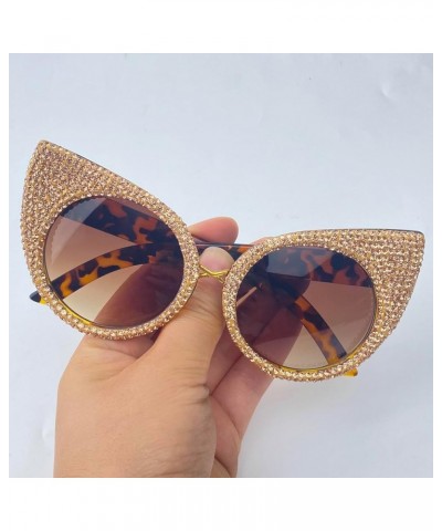 Trendy Cat Eye Rhinestone Bling Sunglasses for Women Cute Round Diamond Sunglasses Vintage Female bling Party Sunglasses Leop...