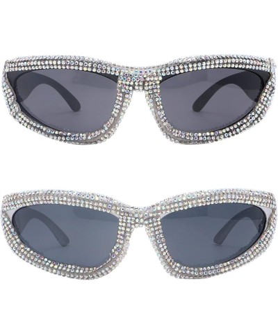 Rhinestone Cat Eye Sunglasses Women Men Trends Punk Sun Glasses Goggle Diamond Eyewear Shades Party Eyeglasses 2pcs-black&sil...