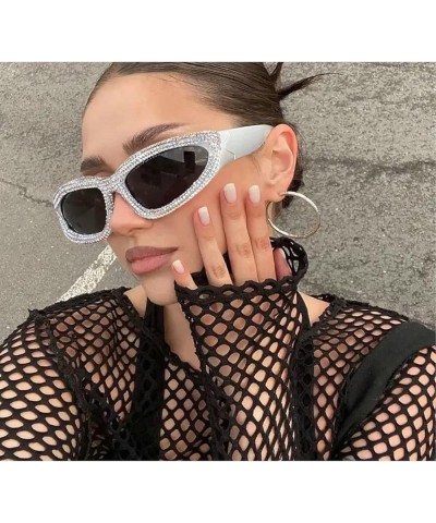 Rhinestone Cat Eye Sunglasses Women Men Trends Punk Sun Glasses Goggle Diamond Eyewear Shades Party Eyeglasses 2pcs-black&sil...