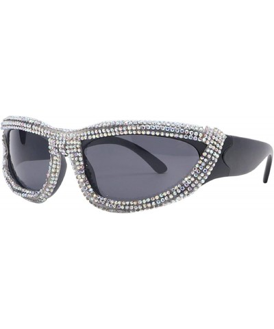 Rhinestone Cat Eye Sunglasses Women Men Trends Punk Sun Glasses Goggle Diamond Eyewear Shades Party Eyeglasses 2pcs-black&sil...