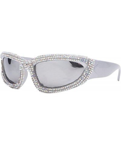 Rhinestone Cat Eye Sunglasses Women Men Trends Punk Sun Glasses Goggle Diamond Eyewear Shades Party Eyeglasses 2pcs-black&sil...