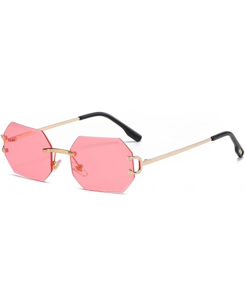 Octagon Rimless Sunglasses for Men Women Polygon Frameless Gold With Pink $11.96 Rimless