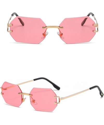 Octagon Rimless Sunglasses for Men Women Polygon Frameless Gold With Pink $11.96 Rimless