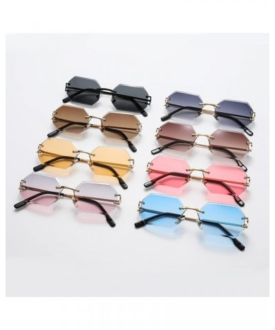 Octagon Rimless Sunglasses for Men Women Polygon Frameless Gold With Pink $11.96 Rimless