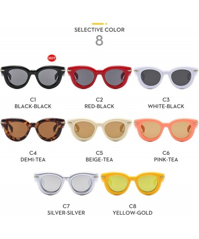 Y2K Women Fashion Oval Candy Color Sunglasses Retro Rivets Men Trending Punk Round Sun Glasses Shades UV400 Silver $9.81 Cat Eye