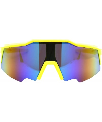 Shield Wrap Around Goggle Sunglasses Oversized Half Rim Mirror Lens UV 400 Yellow (Teal Mirror) $9.15 Goggle