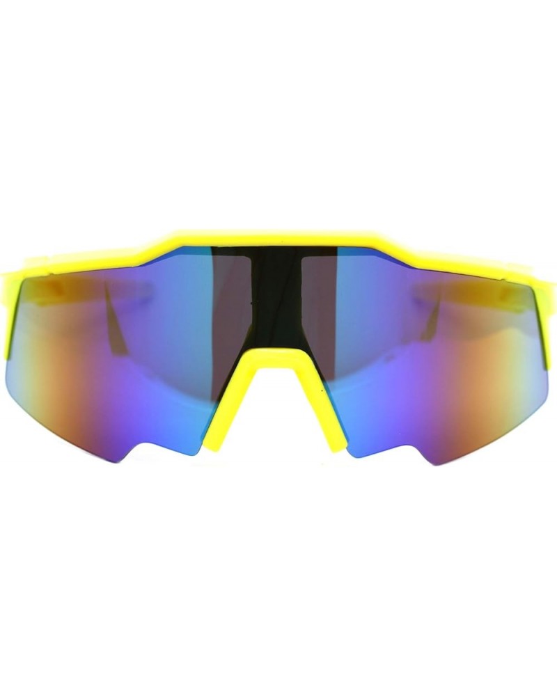 Shield Wrap Around Goggle Sunglasses Oversized Half Rim Mirror Lens UV 400 Yellow (Teal Mirror) $9.15 Goggle