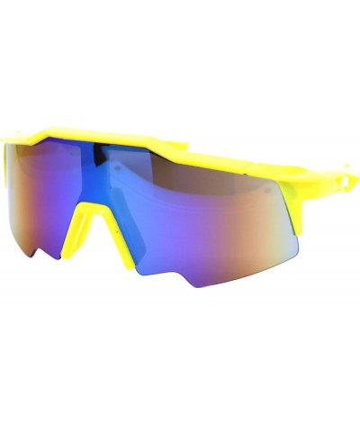 Shield Wrap Around Goggle Sunglasses Oversized Half Rim Mirror Lens UV 400 Yellow (Teal Mirror) $9.15 Goggle