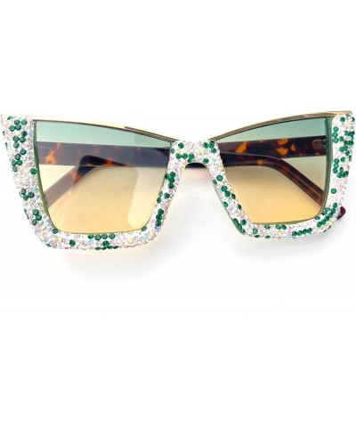 Half-Frame Square Rhinestone Sunglasses Women Luxury Big Shades Female Oversize Cat Eye Rhinestone Sun Glasses UV400 Green $9...