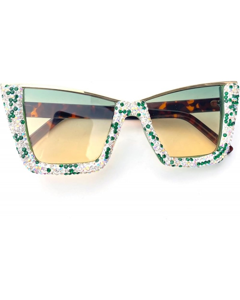 Half-Frame Square Rhinestone Sunglasses Women Luxury Big Shades Female Oversize Cat Eye Rhinestone Sun Glasses UV400 Green $9...