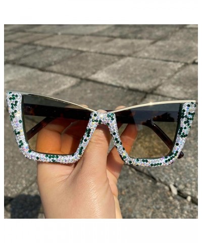 Half-Frame Square Rhinestone Sunglasses Women Luxury Big Shades Female Oversize Cat Eye Rhinestone Sun Glasses UV400 Green $9...