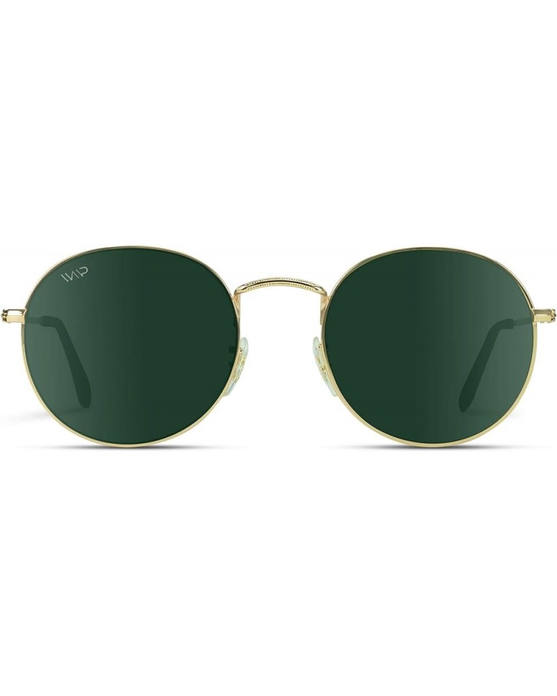 Reflective Lens Round Trendy Sunglasses Gold Frame/Smoke Green Lens $10.44 Round