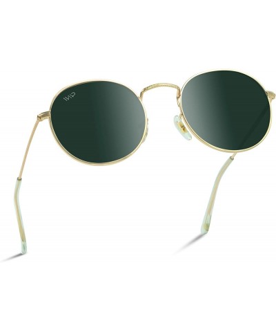 Reflective Lens Round Trendy Sunglasses Gold Frame/Smoke Green Lens $10.44 Round