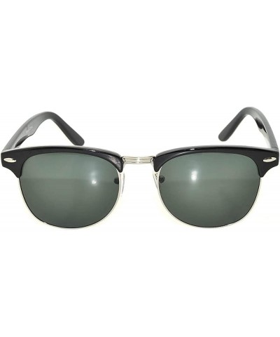 Retro Half Frame Horned Rim Sunglasses Colored Lens for Mens or Womens Black Silver / Smoke (Green Smoke) $8.54 Round