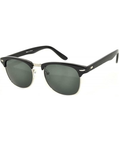 Retro Half Frame Horned Rim Sunglasses Colored Lens for Mens or Womens Black Silver / Smoke (Green Smoke) $8.54 Round