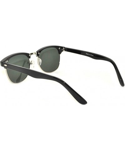 Retro Half Frame Horned Rim Sunglasses Colored Lens for Mens or Womens Black Silver / Smoke (Green Smoke) $8.54 Round